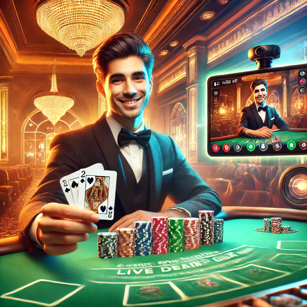 DALL·E-2025-03-13-17.04.06-A-high-quality-vibrant-digital-illustration-of-a-Live-Dealer-Casino.-The-image-features-a-professional-dealer-at-a-green-casino-table-dealing-cards-.webp